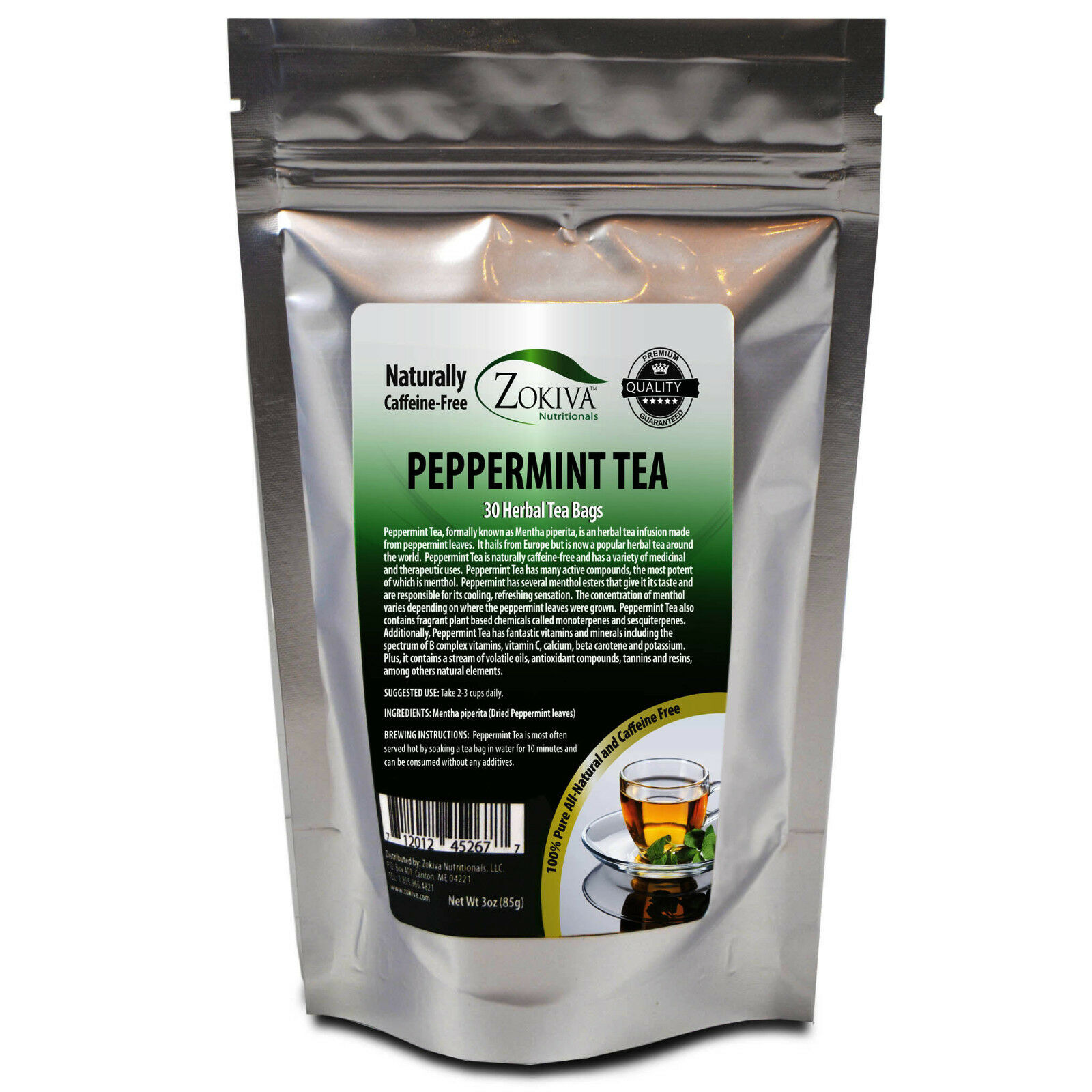 Peppermint Tea 30 Bags 100% Natural Premium Mentha piperita in Resealable Pouch